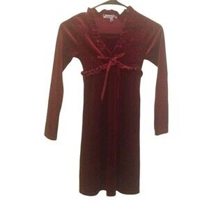 Speechless Red Velvet Sparkle Long Sleeve Knee Length V Neck Dress Sz S